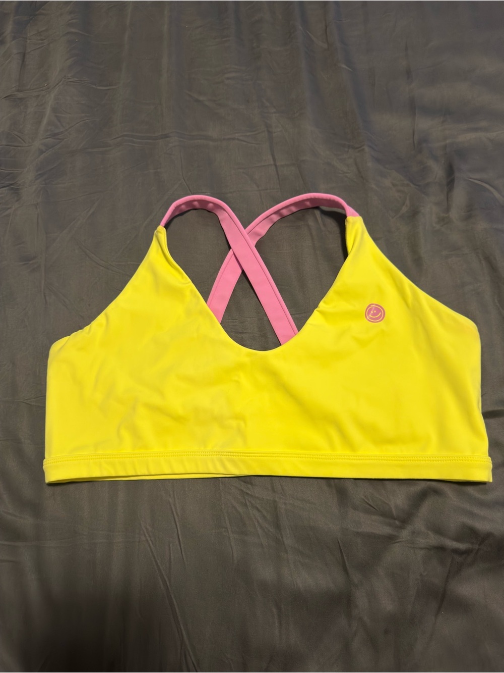 Yellow & Pink Cross-Back sports bra